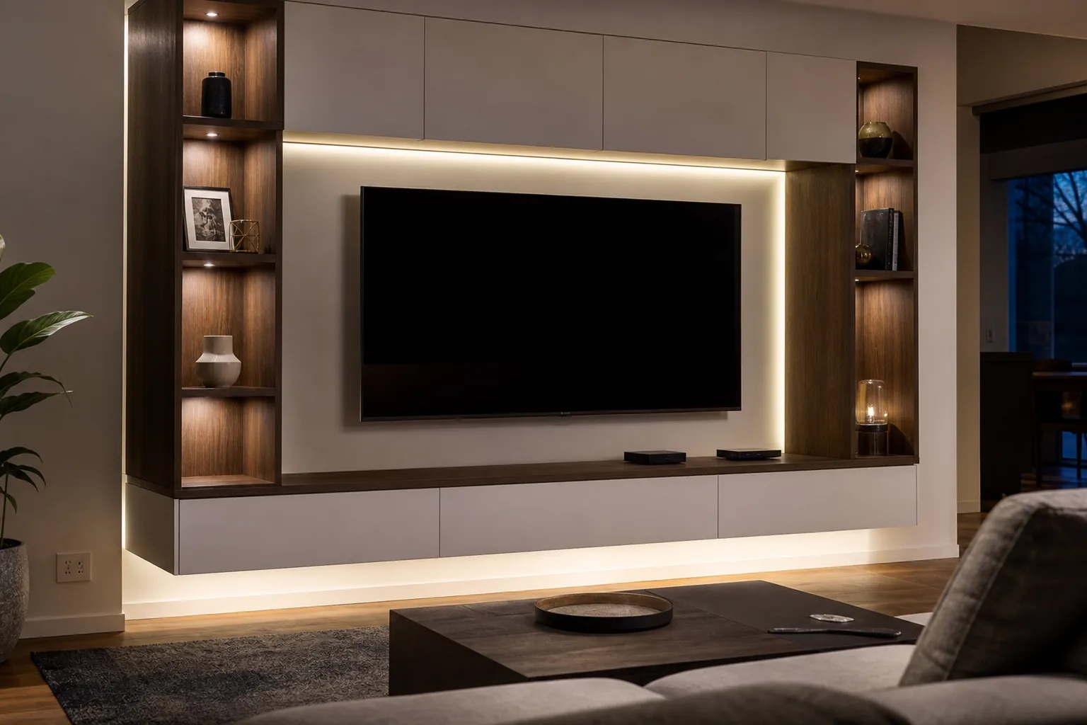 TV regal za dnevni boravak od pločastog materijala sa LED rasvetom